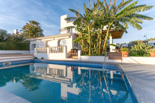 Large pool area with banana plant