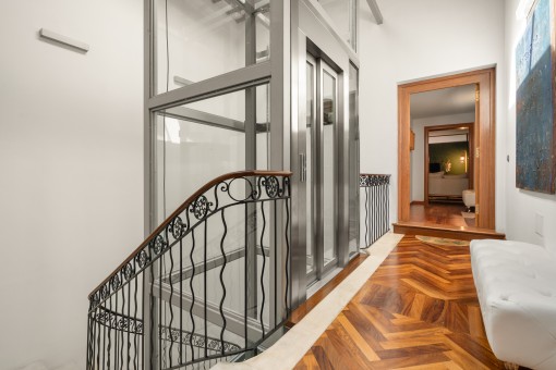 Modern, glazed elevator