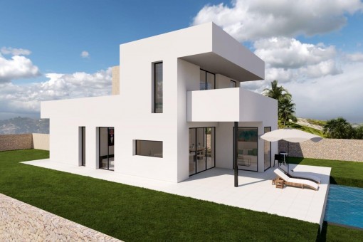 Modern villa under construction with pool and sea views in Cala Llonga
